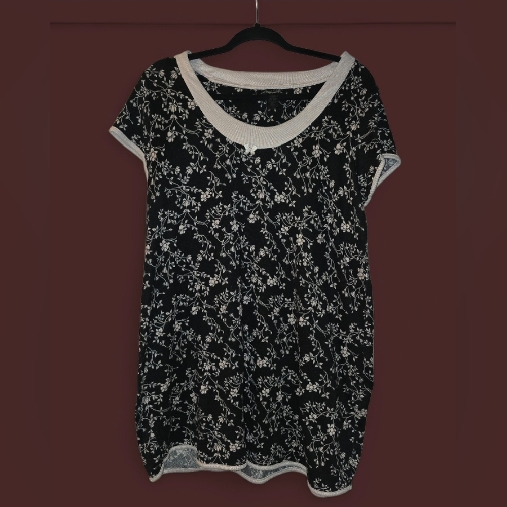 Rene Rofe, Black and White Floral, Pajama Top/dress, Size Large